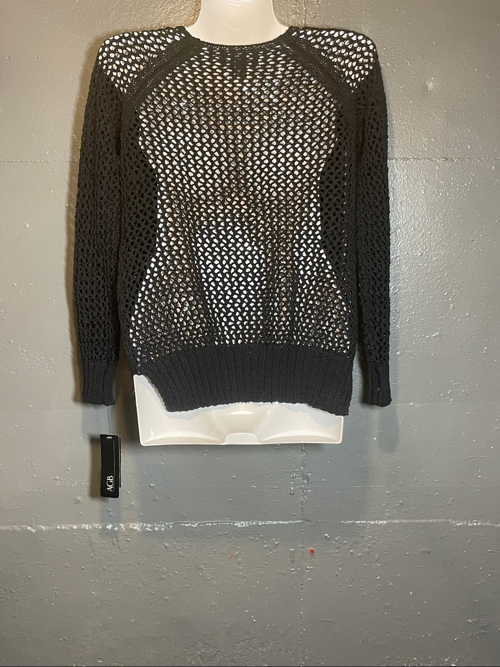 AGB Black Open-Weave Scoop Neck Sweater - Picture 2 of 10